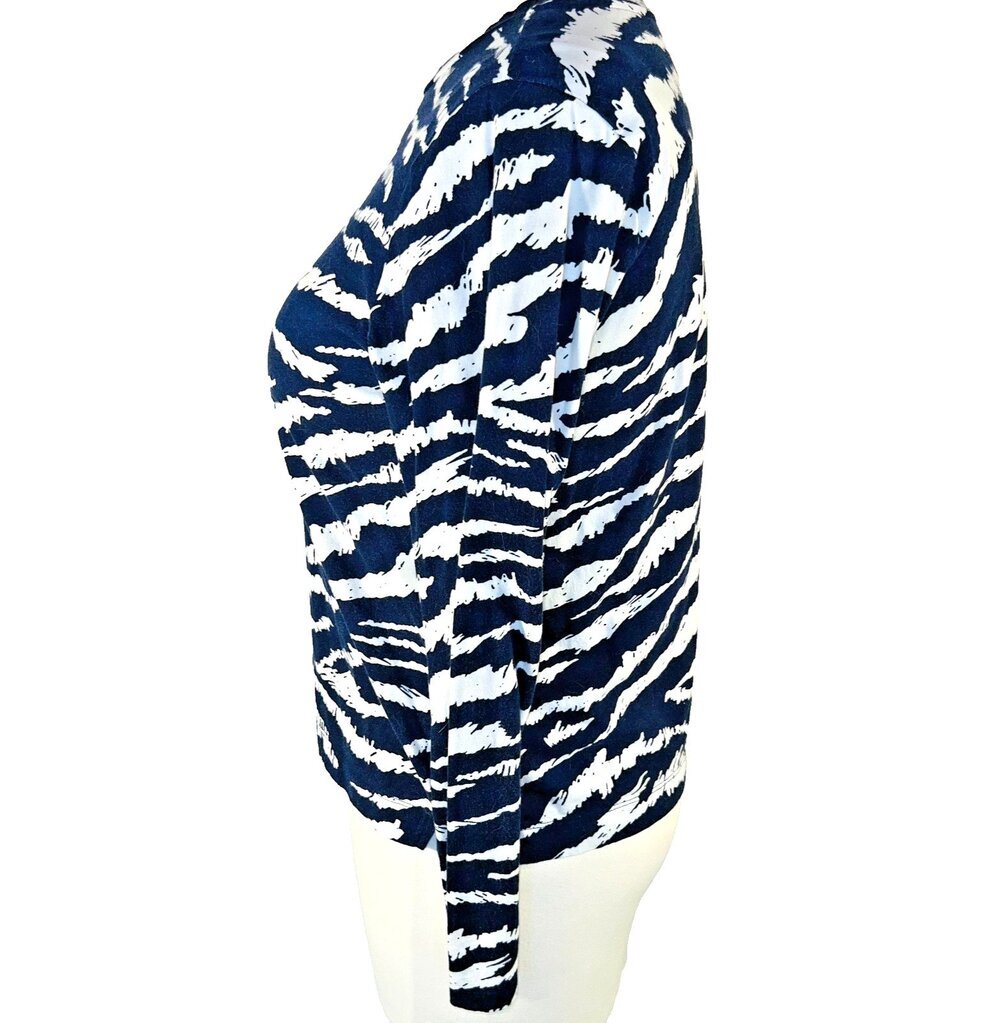 LOFT Shirt Blouse Womens XXL Navy White Abstract Tiger Print Long Sleeve Tee - Picture 4 of 12